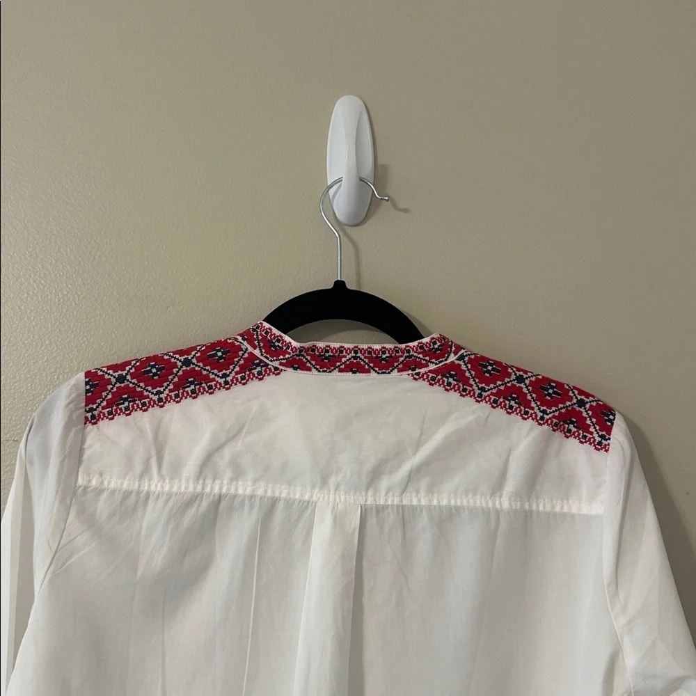 J. Crew Womens White Cotton Long Sleeve Embroidered Tunic Beach Coverup Sz Small